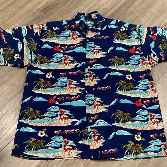 Big Dogs Hawaiian Big Kahuna All Over Print Navy Short Sleeve Button Up Shirt - Picture 7 of 12